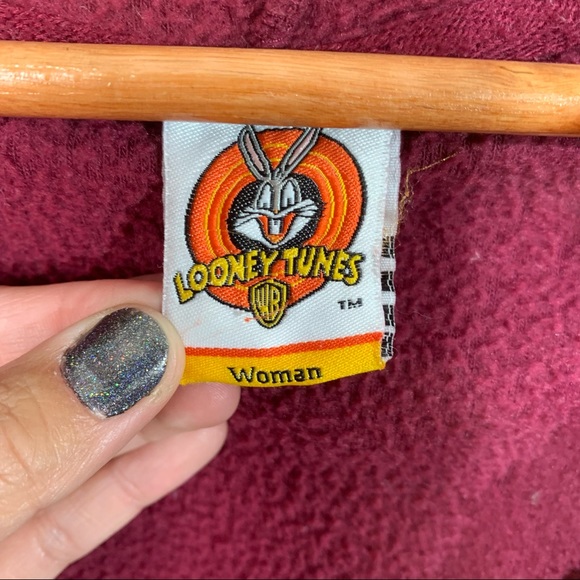 VINTAGE Y2K LOONEY TUNES TWEETY BIRD FLEECE HOODIE. QUARTER ZIP. FUZZY CHARACTER - Picture 8 of 9